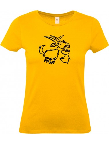 Lady T-Shirt lustige Tiere Einhornziege, Einhorn, Ziege, gelb, L