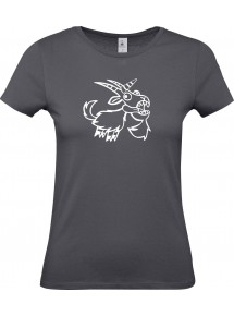 Lady T-Shirt lustige Tiere Einhornziege, Einhorn, Ziege, grau, L
