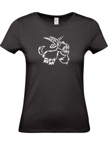 Lady T-Shirt lustige Tiere Einhornziege, Einhorn, Ziege, schwarz, L