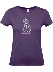 Lady T-Shirt lustige Tiere Einhornkatze, Einhorn, Katze, lila, L