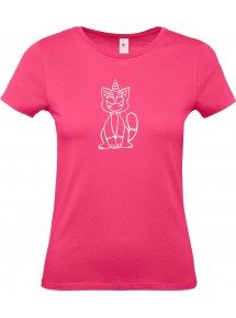 Lady T-Shirt lustige Tiere Einhornkatze, Einhorn, Katze, pink, L