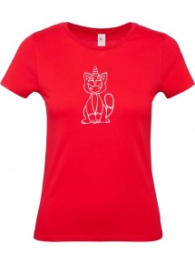 Lady T-Shirt lustige Tiere Einhornkatze, Einhorn, Katze, rot, L