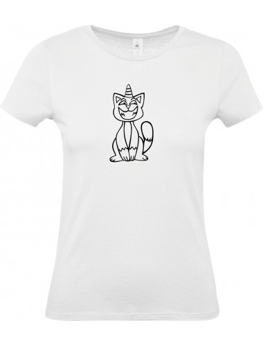 Lady T-Shirt lustige Tiere Einhornkatze, Einhorn, Katze, weiss, L