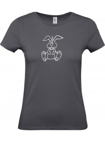 Lady T-Shirt lustige Tiere Einhornhase, Einhorn, Hase, grau, L