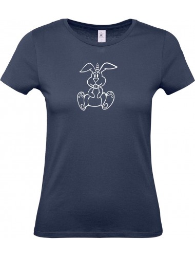 Lady T-Shirt lustige Tiere Einhornhase, Einhorn, Hase, navy, L