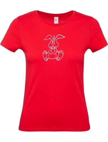 Lady T-Shirt lustige Tiere Einhornhase, Einhorn, Hase, rot, L