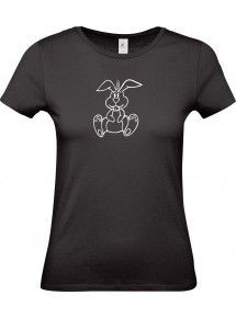 Lady T-Shirt lustige Tiere Einhornhase, Einhorn, Hase, schwarz, L