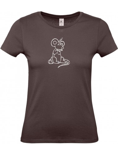 Lady T-Shirt lustige Tiere Einhorn Maus , Einhorn, Maus   braun, L