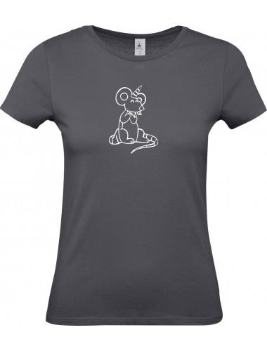 Lady T-Shirt lustige Tiere Einhorn Maus , Einhorn, Maus   grau, L
