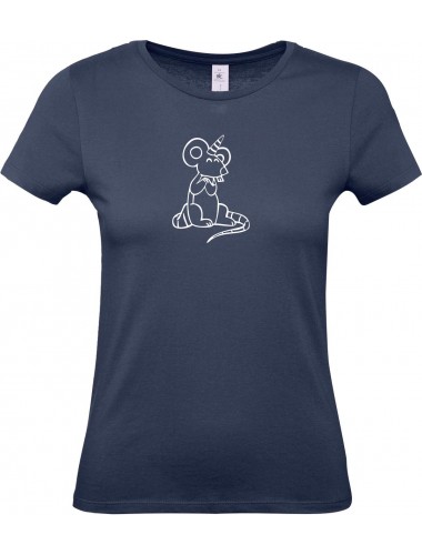 Lady T-Shirt lustige Tiere Einhorn Maus , Einhorn, Maus   navy, L