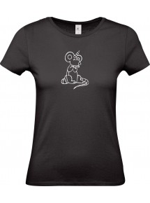 Lady T-Shirt lustige Tiere Einhorn Maus , Einhorn, Maus   schwarz, L