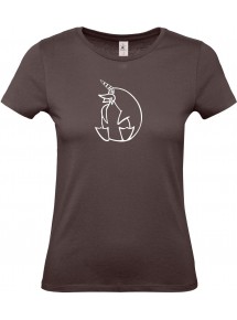 Lady T-Shirt lustige Tiere Einhornpinguin, Einhorn, Pinguin braun, L