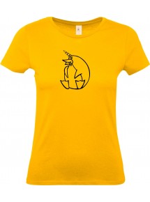 Lady T-Shirt lustige Tiere Einhornpinguin, Einhorn, Pinguin gelb, L