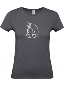 Lady T-Shirt lustige Tiere Einhornpinguin, Einhorn, Pinguin grau, L