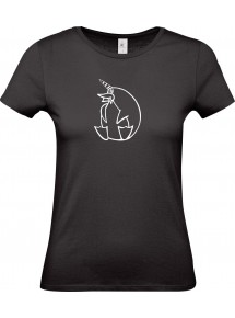 Lady T-Shirt lustige Tiere Einhornpinguin, Einhorn, Pinguin schwarz, L