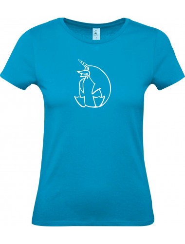 Lady T-Shirt lustige Tiere Einhornpinguin, Einhorn, Pinguin türkis, L