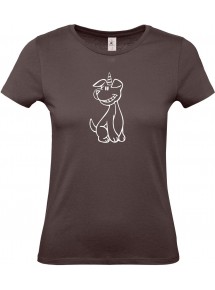 Lady T-Shirt lustige Tiere Einhornhund, Einhorn, Hund, braun, L