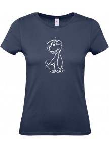 Lady T-Shirt lustige Tiere Einhornhund, Einhorn, Hund, navy, L