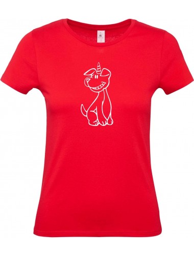 Lady T-Shirt lustige Tiere Einhornhund, Einhorn, Hund, rot, L