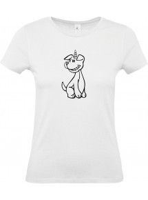 Lady T-Shirt lustige Tiere Einhornhund, Einhorn, Hund, weiss, L