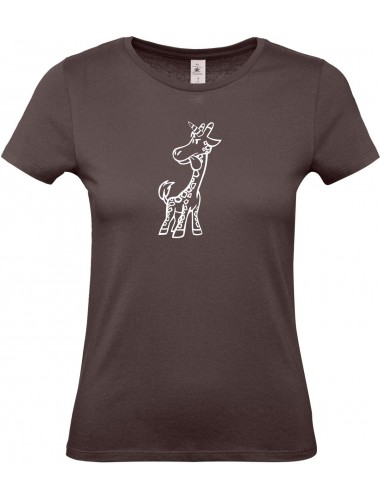 Lady T-Shirt lustige Tiere Einhorngiraffe, Einhorn, Giraffe, braun, L