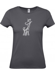 Lady T-Shirt lustige Tiere Einhorngiraffe, Einhorn, Giraffe, grau, L