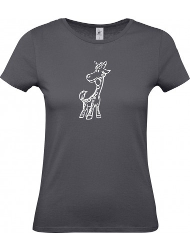 Lady T-Shirt lustige Tiere Einhorngiraffe, Einhorn, Giraffe, grau, L
