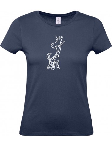 Lady T-Shirt lustige Tiere Einhorngiraffe, Einhorn, Giraffe, navy, L