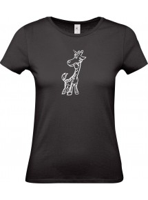 Lady T-Shirt lustige Tiere Einhorngiraffe, Einhorn, Giraffe, schwarz, L