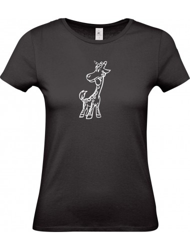 Lady T-Shirt lustige Tiere Einhorngiraffe, Einhorn, Giraffe, schwarz, L