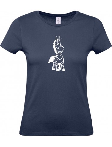 Lady T-Shirt lustige Tiere Einhornzebra, Einhorn, Zebra, navy, L