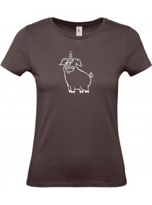 Lady T-Shirt lustige Tiere Einhornschwein, Einhorn, Schwein, Ferkel, braun, L