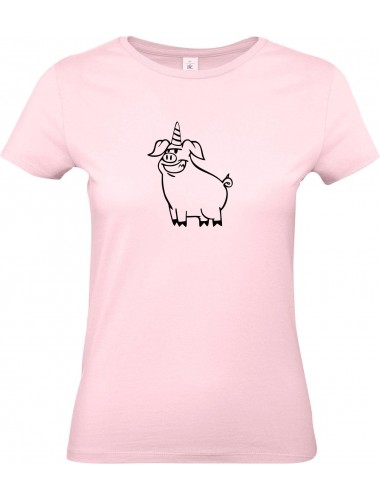 Lady T-Shirt lustige Tiere Einhornschwein, Einhorn, Schwein, Ferkel, rosa, L