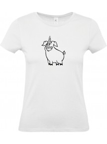 Lady T-Shirt lustige Tiere Einhornschwein, Einhorn, Schwein, Ferkel, weiss, L