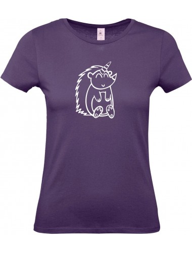 Lady T-Shirt lustige Tiere Einhornigel, Einhorn, Igel, lila, L