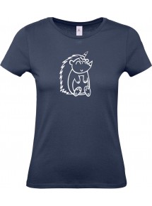 Lady T-Shirt lustige Tiere Einhornigel, Einhorn, Igel, navy, L