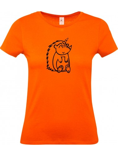Lady T-Shirt lustige Tiere Einhornigel, Einhorn, Igel, orange, L