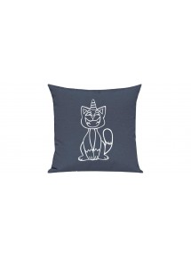 Sofa Kissen lustige Tiere Einhornkatze, Einhorn, Katze, blau