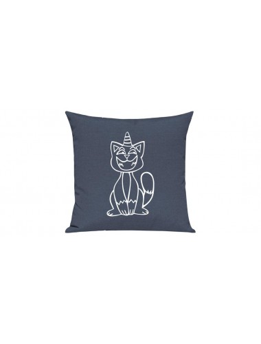 Sofa Kissen lustige Tiere Einhornkatze, Einhorn, Katze, blau