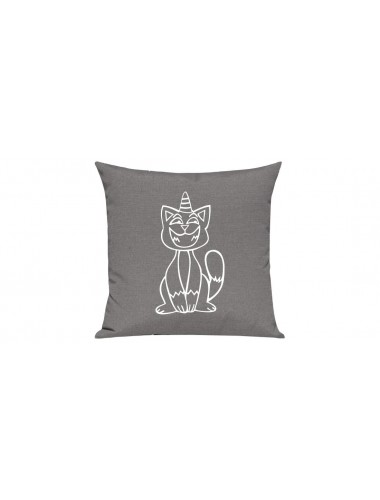 Sofa Kissen lustige Tiere Einhornkatze, Einhorn, Katze, grau