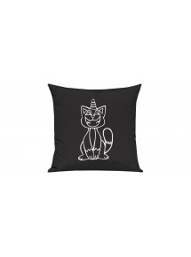 Sofa Kissen lustige Tiere Einhornkatze, Einhorn, Katze, schwarz