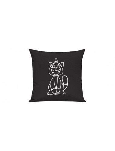 Sofa Kissen lustige Tiere Einhornkatze, Einhorn, Katze, schwarz