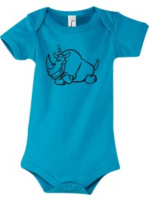 Baby Body lustige Tiere Einhornnashorn, Einhorn, Nashorn, hellblau, 12-18 Monate