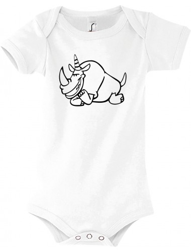 Baby Body lustige Tiere Einhornnashorn, Einhorn, Nashorn, weiss, 12-18 Monate