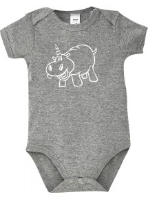 Baby Body lustige Tiere Einhornnilpferd, Einhorn, Nilpferd, grau, 12-18 Monate