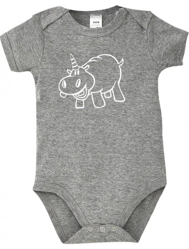 Baby Body lustige Tiere Einhornnilpferd, Einhorn, Nilpferd, grau, 12-18 Monate