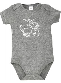 Baby Body lustige Tiere Einhornziege, Einhorn, Ziege, grau, 12-18 Monate