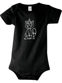 Baby Body lustige Tiere Einhornkatze, Einhorn, Katze, schwarz, 12-18 Monate