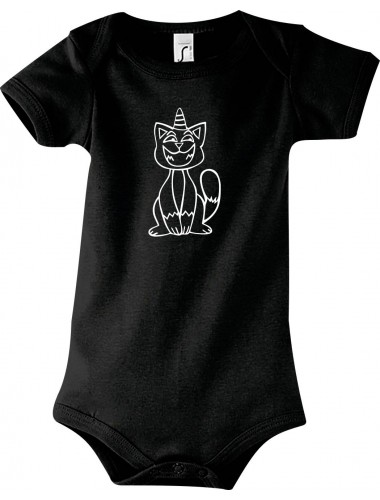 Baby Body lustige Tiere Einhornkatze, Einhorn, Katze, schwarz, 12-18 Monate