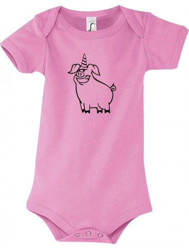 Baby Body lustige Tiere Einhornschwein, Einhorn, Schwein, Ferkel, rosa, 12-18 Monate
